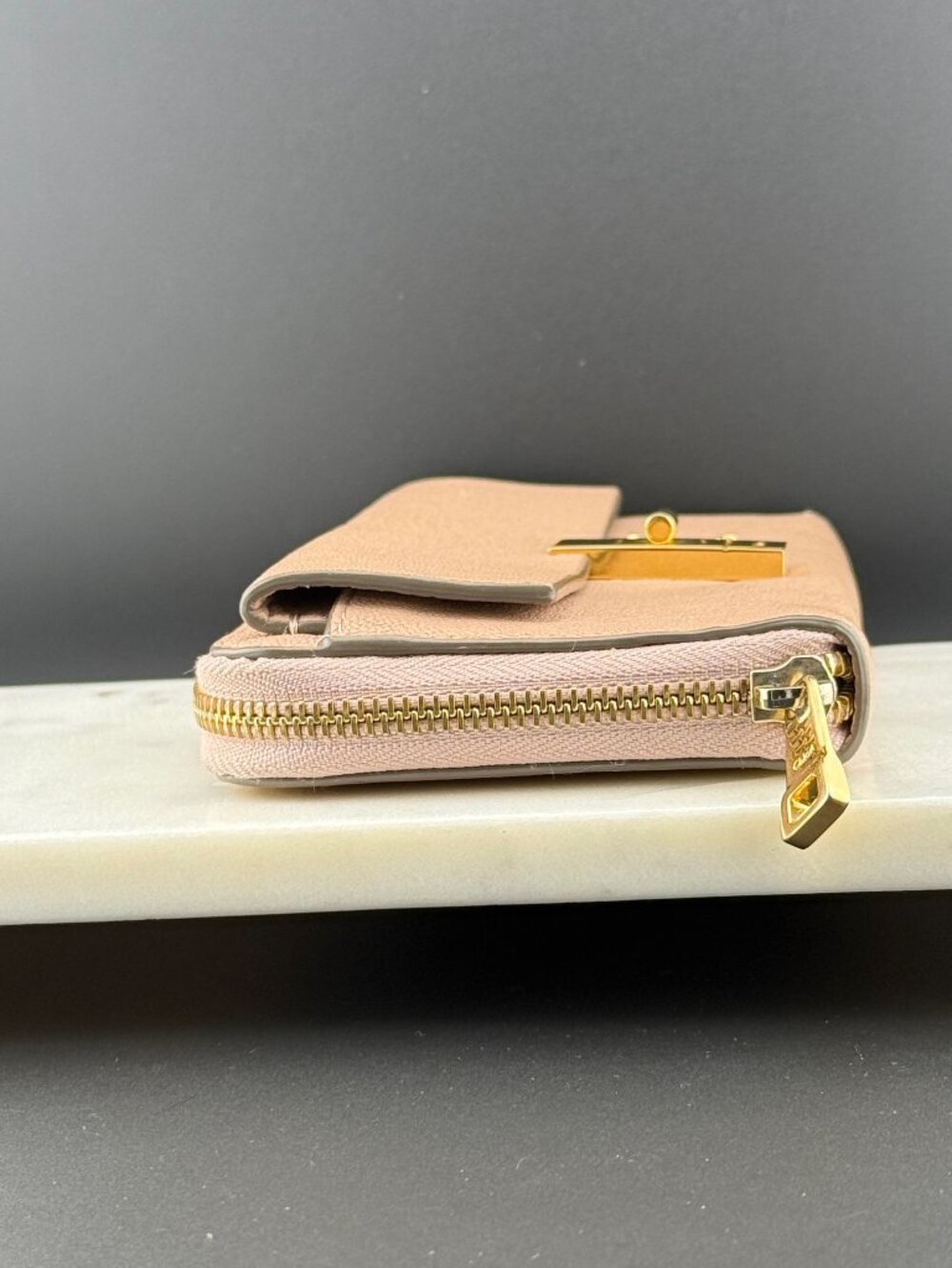 Authentic Chloe Drew Flap Wallet Pink Leather, Gold Hardware, Zip Wallet - Picture 10 of 14